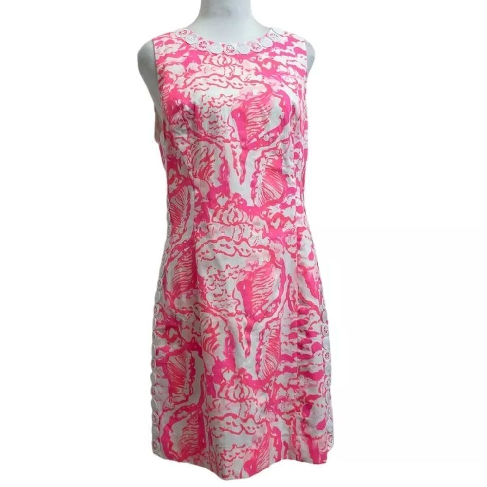 Lilly Pulitzer Mila Coral Pink Shell Print Embroidered Mini Shift Dress